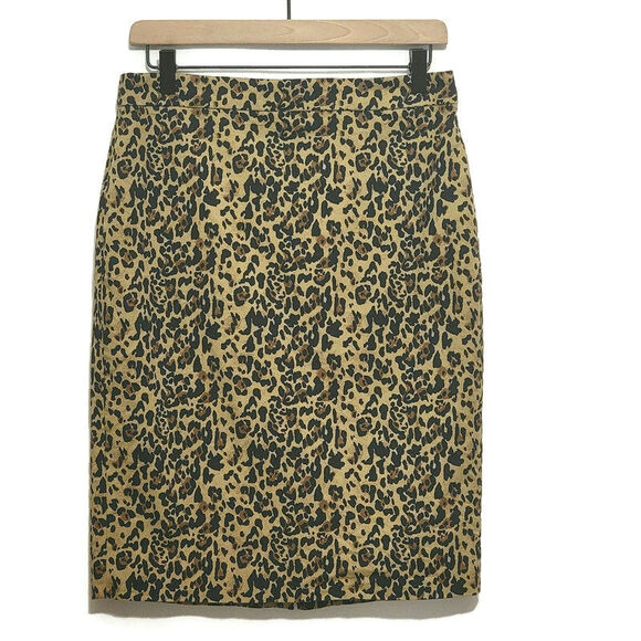 J Crew No 2 Leopard Animal Print Knee Length Pencil Skirt Size 6 - Picture 2 of 14